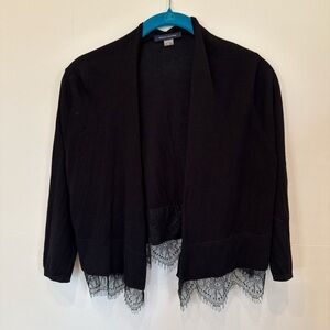 Tommy Hilfiger Black Cropped Cardigan with Lace Hem